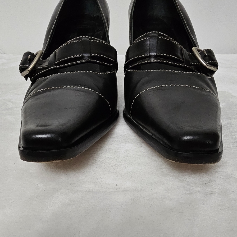 Coach Vintage Style Annabelle Black Leather Buckle Detail Classic Low Heel Pumps - Picture 4 of 15